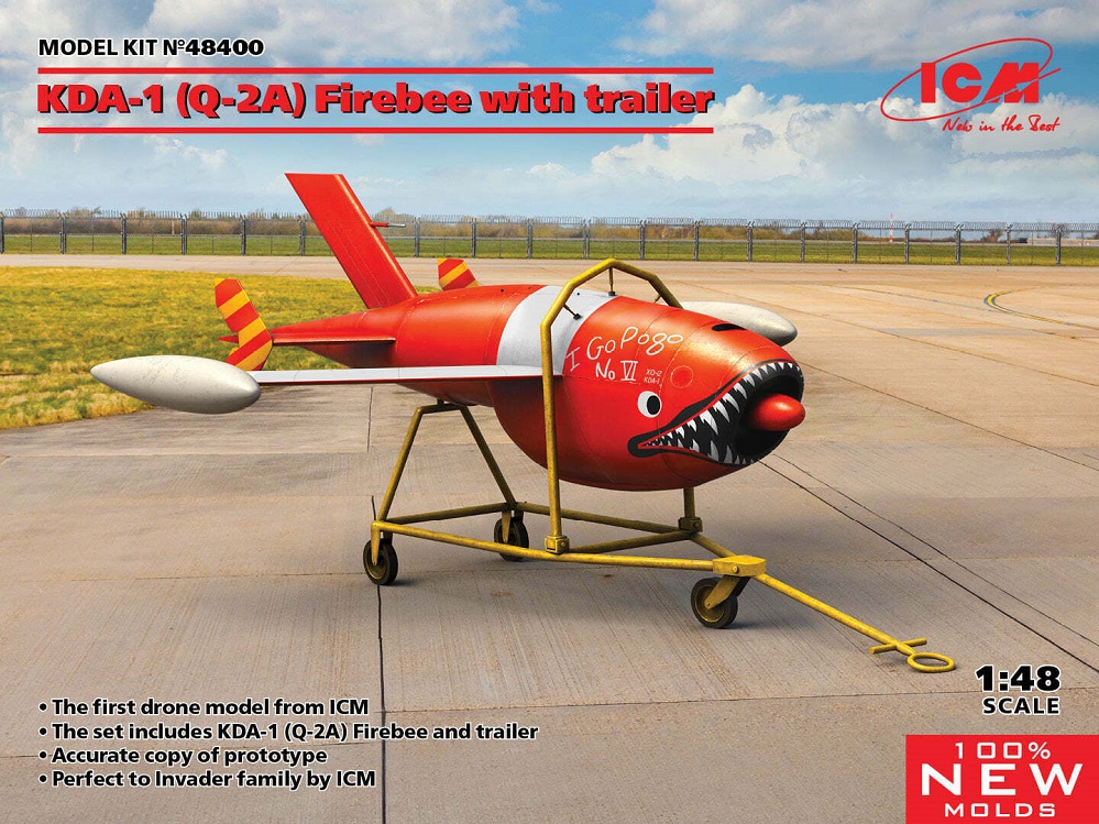 (X) ICM 48400 - 1:48 Q-2A (KDA-1) Firebee with trailer (1 airplane and trailer)