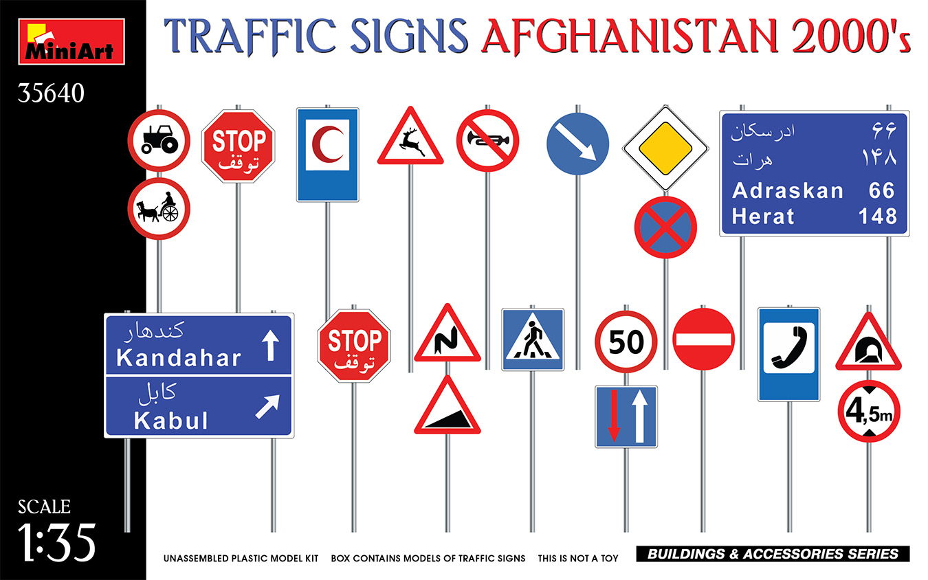 Miniart 35640 - 1:35 Traffic Signs. Afghanistan 2000's - Neu