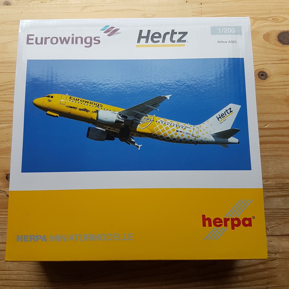 Herpa 559904 - 1/200 Eurowings Airbus A320 "Hertz 100 Jahre" - Neu