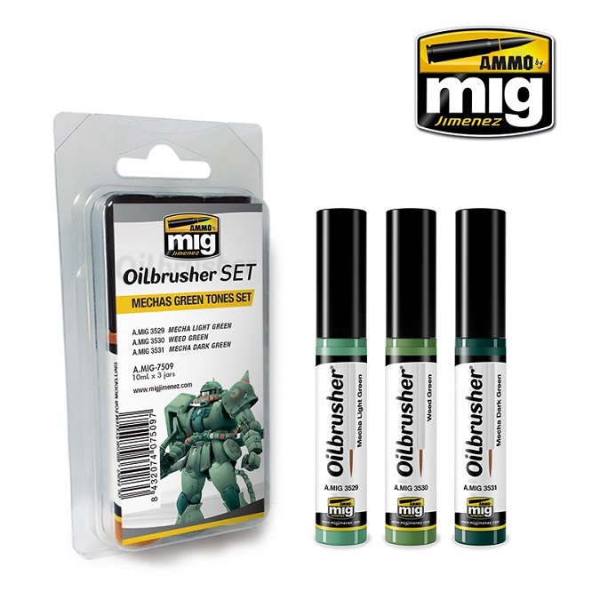 (M) Ammo MIG 7509 - Ölfarben mit Pinsel - Mechas Green Tones Set 