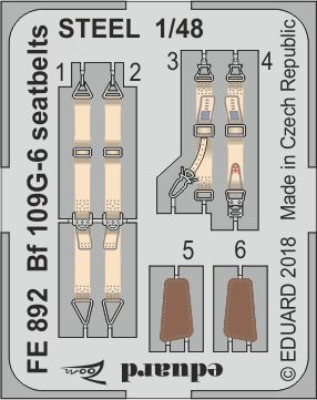  Eduard Accessories FE892 - 1:48 Bf 109G-6 seatbelts STEEL f.Tamiya - Neu