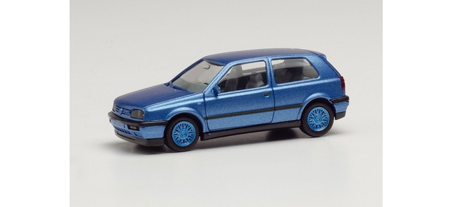Herpa 034074-002 - 1/87 VW Golf III VR6 blaumetallic, Felgen blau - Neu