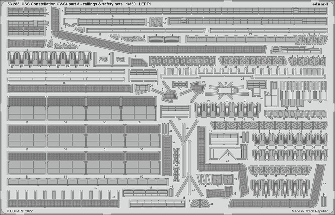 Eduard Accessories 53283 - 1:350 USS Constellation CV-64 part 3-railings&safety