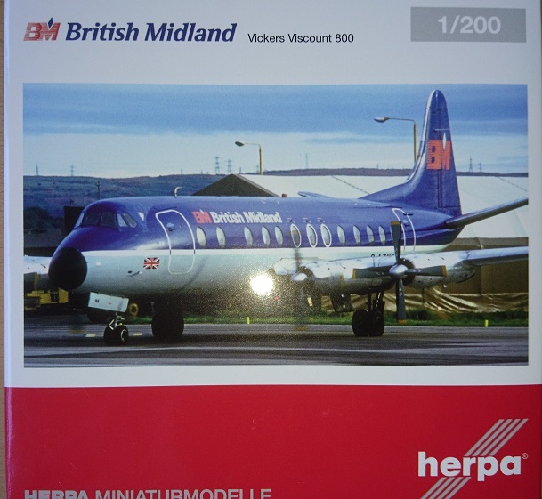 Herpa 559591 - 1/200 British Midlands Vickers Viscount 800  - Neu