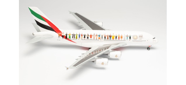 Herpa 571692 - 1/200 Emirates Airbus A380 “Year of Tolerance“ – A6-EVB - Neu