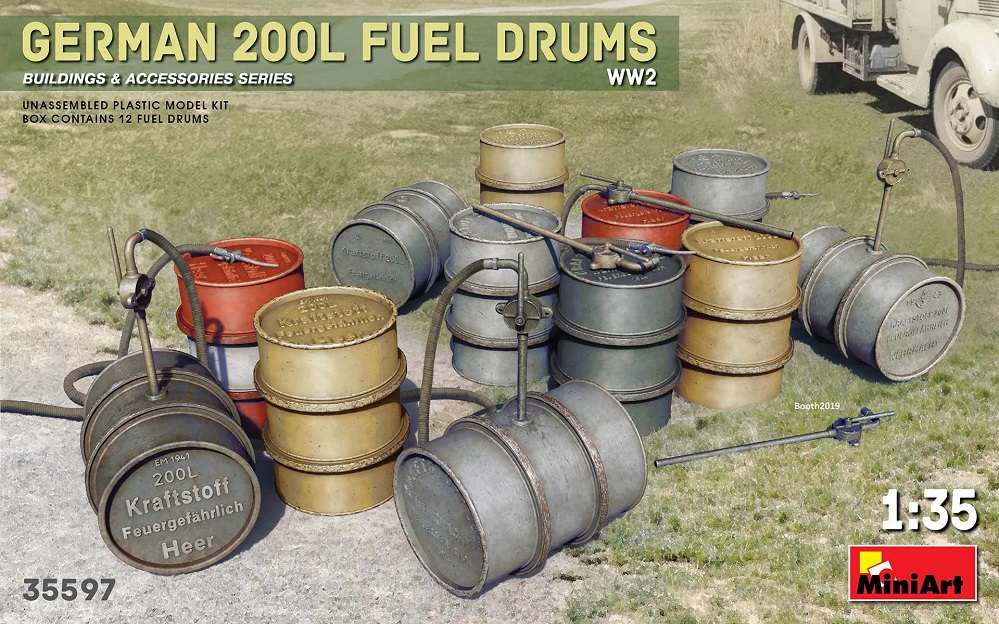 (X) Miniart 550035597 - 1/35 WWII German 200L Fuel Drum Set - Neu